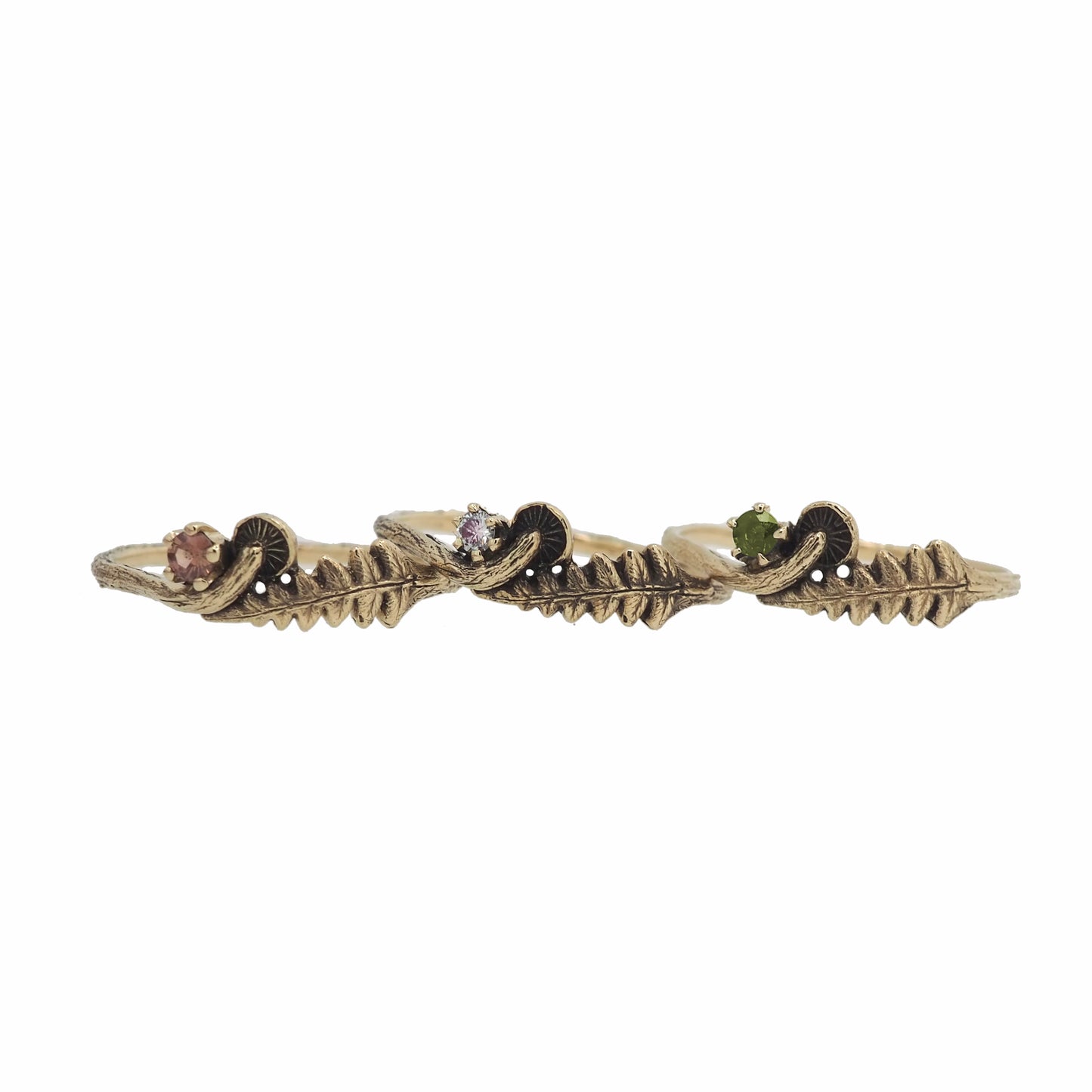 Mushroom and fern gemstone ring small