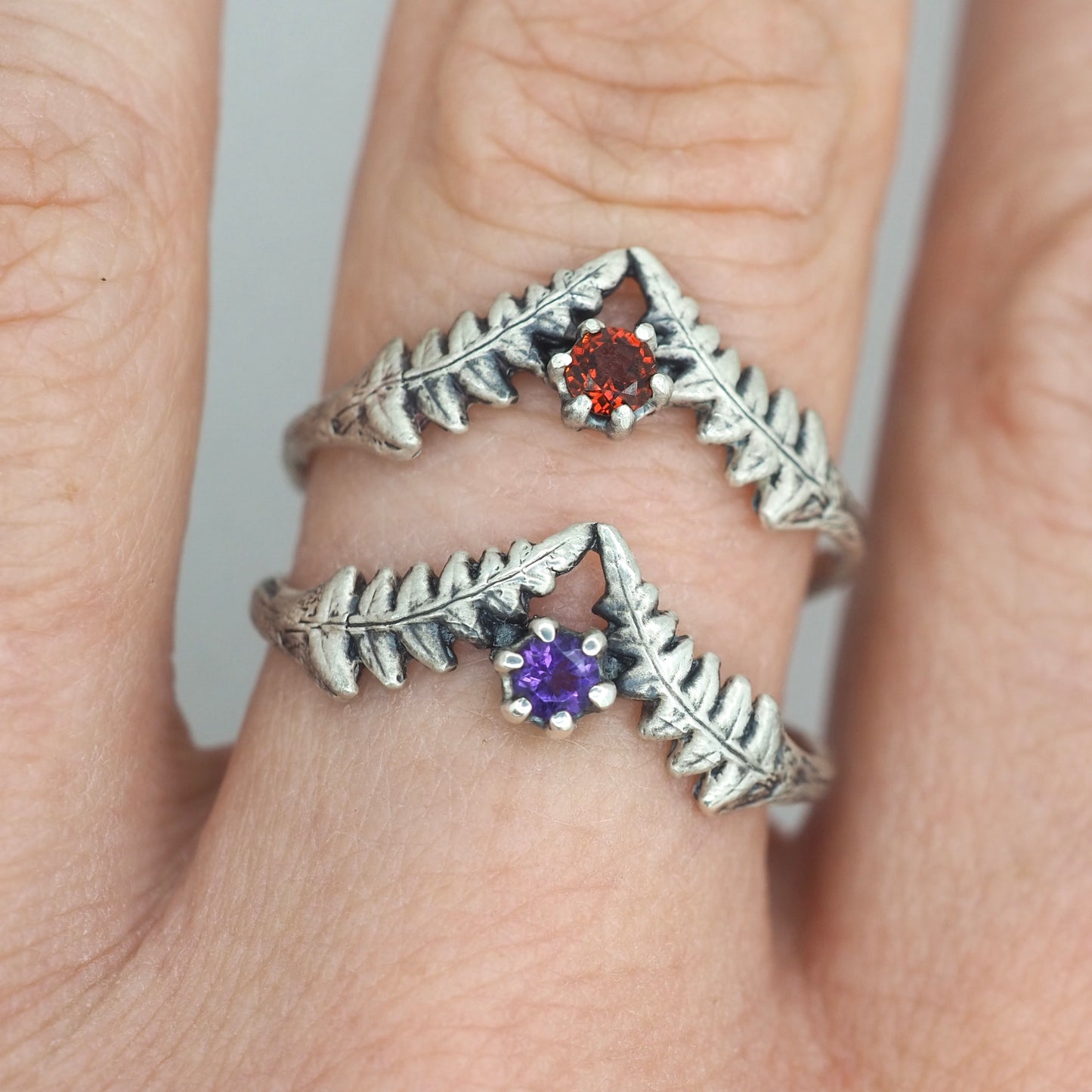 Tiny fern and gemstone ring