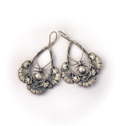 Black widow spider and split gill mushroom earrings
