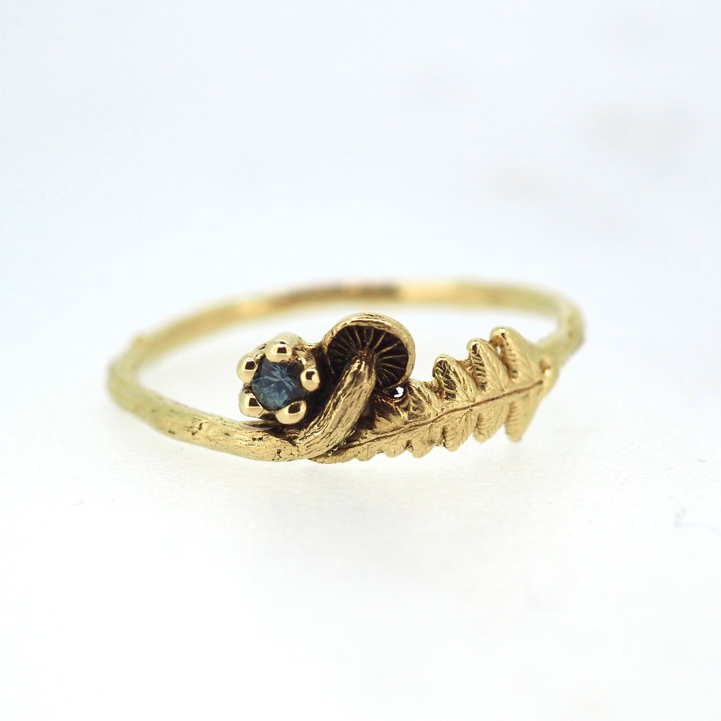 Mushroom and fern gemstone ring small