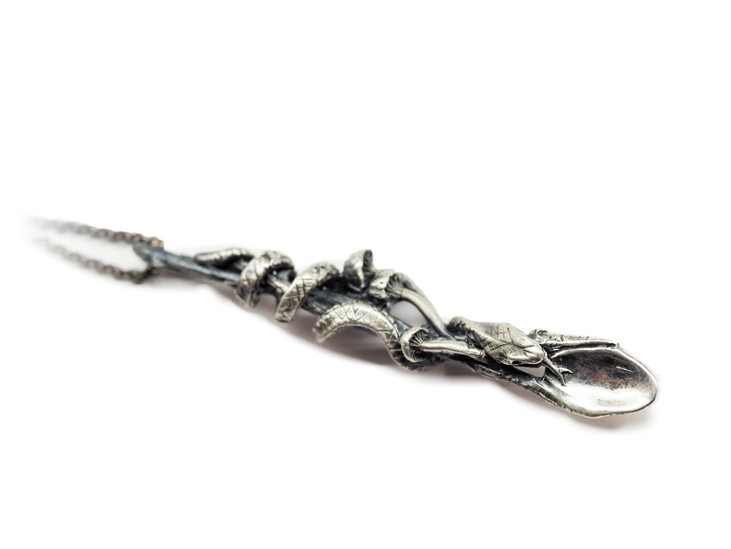 Serpent and mushrooms spoon necklace