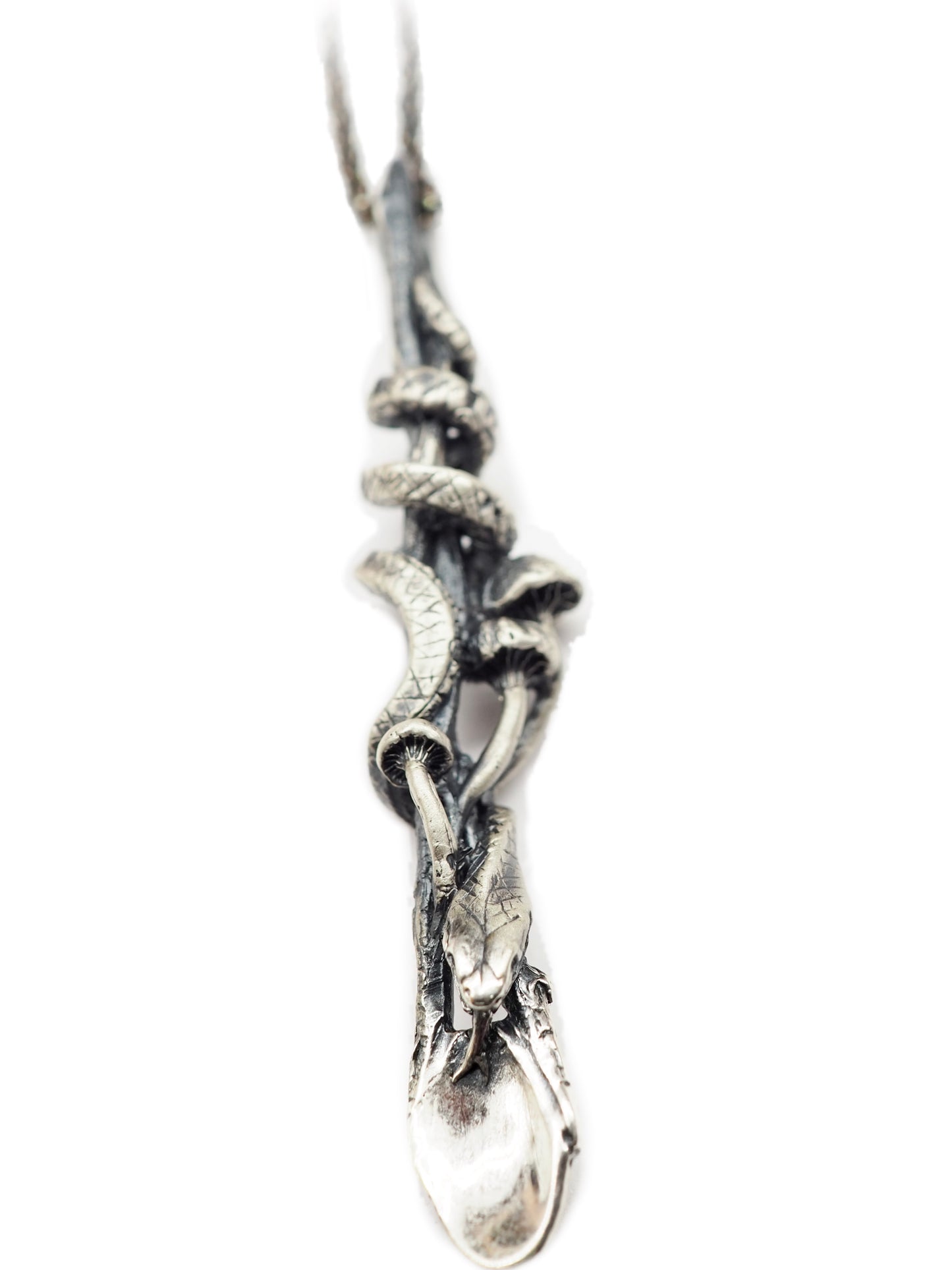 Serpent and mushrooms spoon necklace