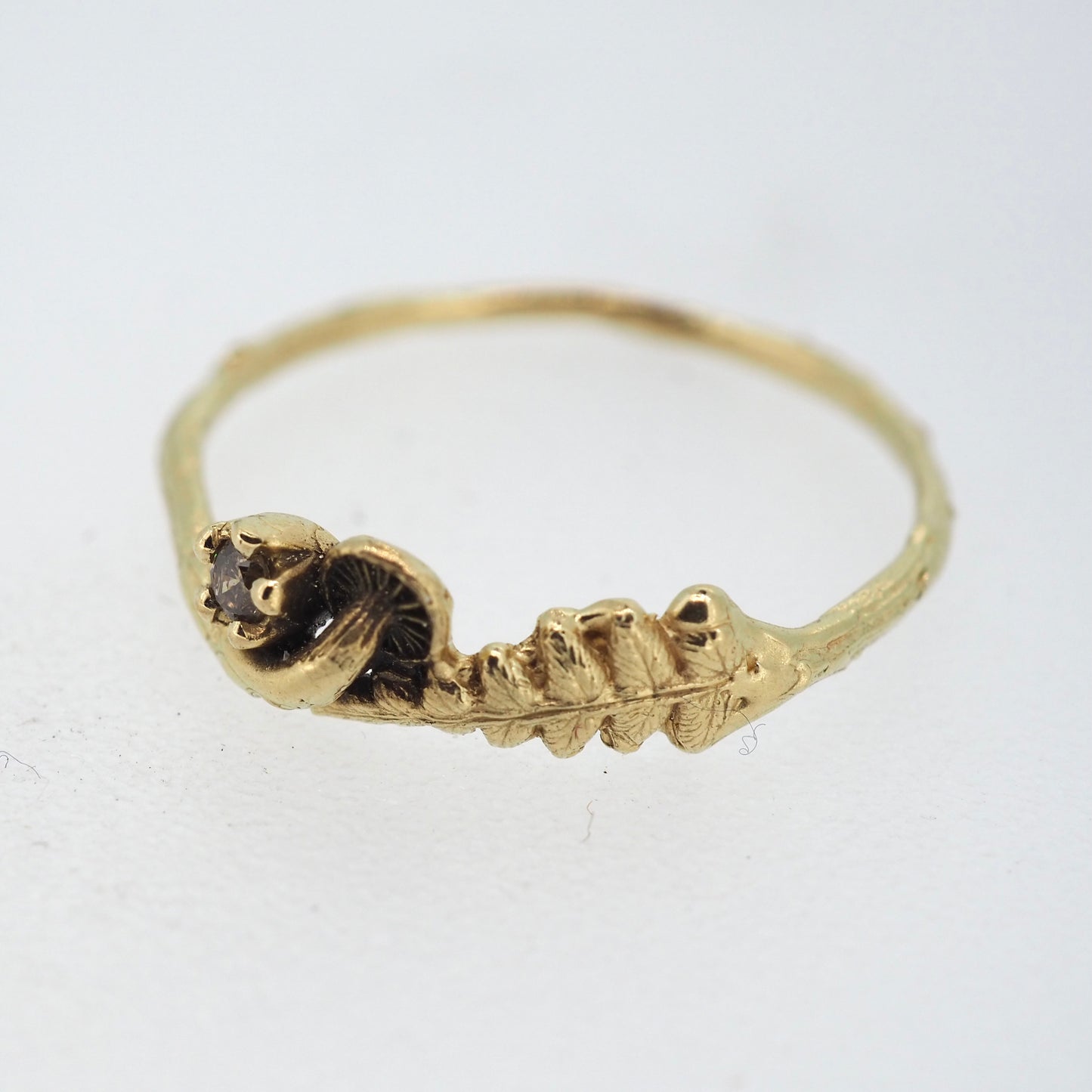Mushroom and fern gemstone ring small
