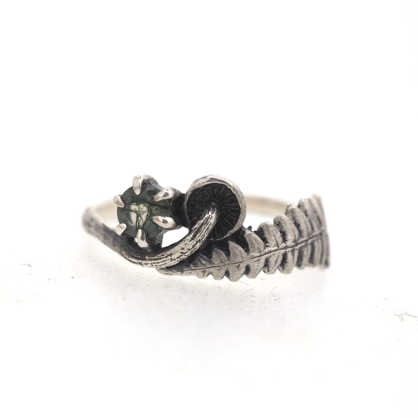 mushroom fern and gemstone ring