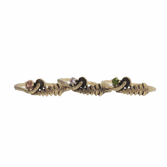 Mushroom and fern gemstone ring small