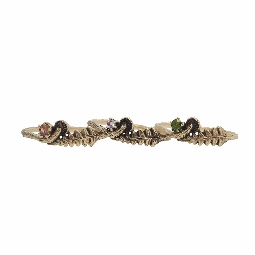 Fern and mushroom gemstone ring mini