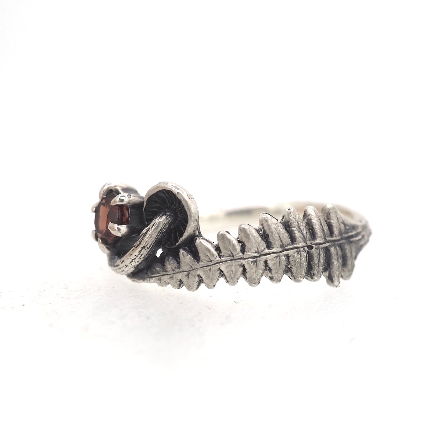 mushroom fern and gemstone ring