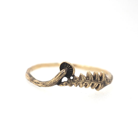 Fern and mushroom ring mini