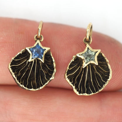 Oyster mushroom charm with Montana sapphire star big