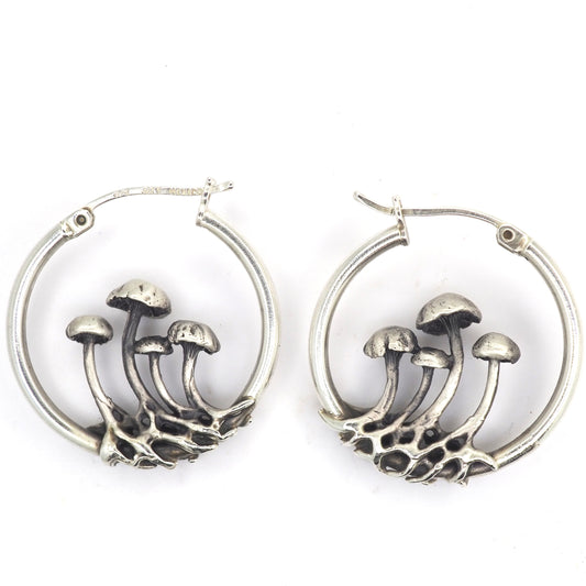 Small mushroom hoop earrings