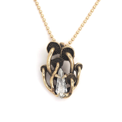 Mushroom pendant with white step cut diamond