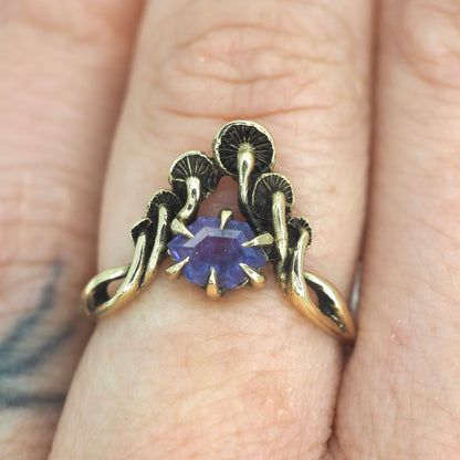 Mushroom peak ring with purple sapphire