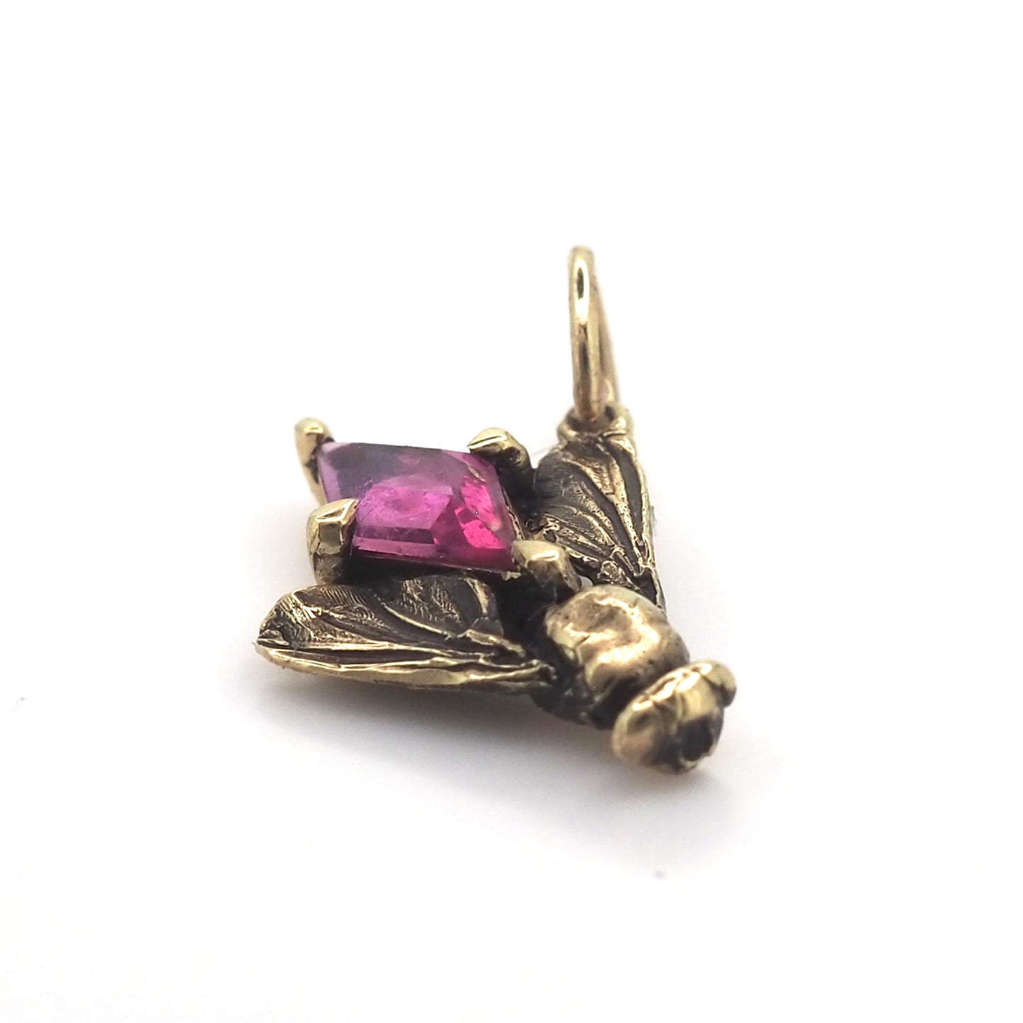 Fly charm with pink sapphire