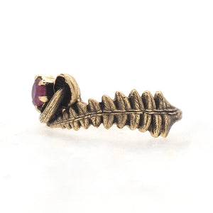 Fern and mushroom ring with ruby
