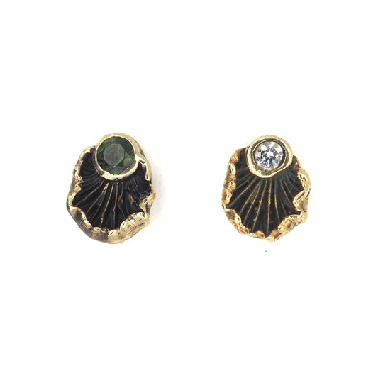 Oyster mushroom stud with gem