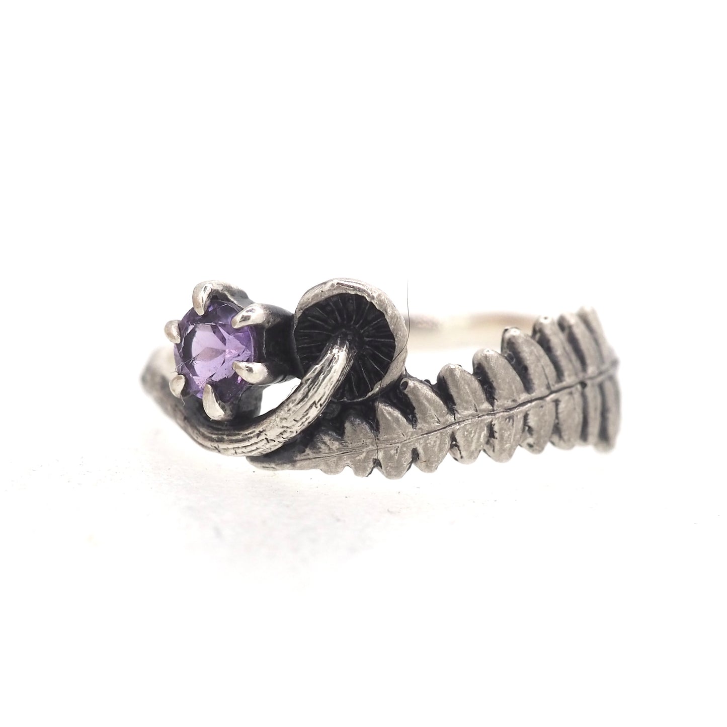 mushroom fern and gemstone ring