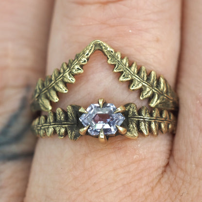 Fern band with pastel lilac sapphire