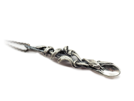 Serpent and mushrooms spoon necklace