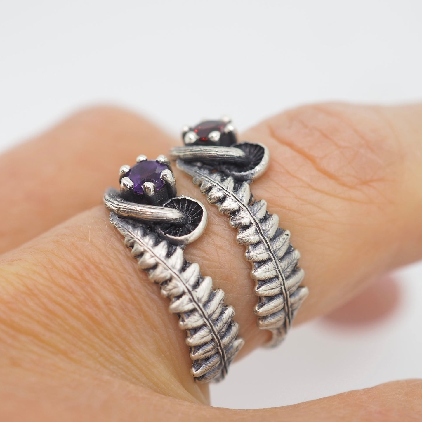 mushroom fern and gemstone ring