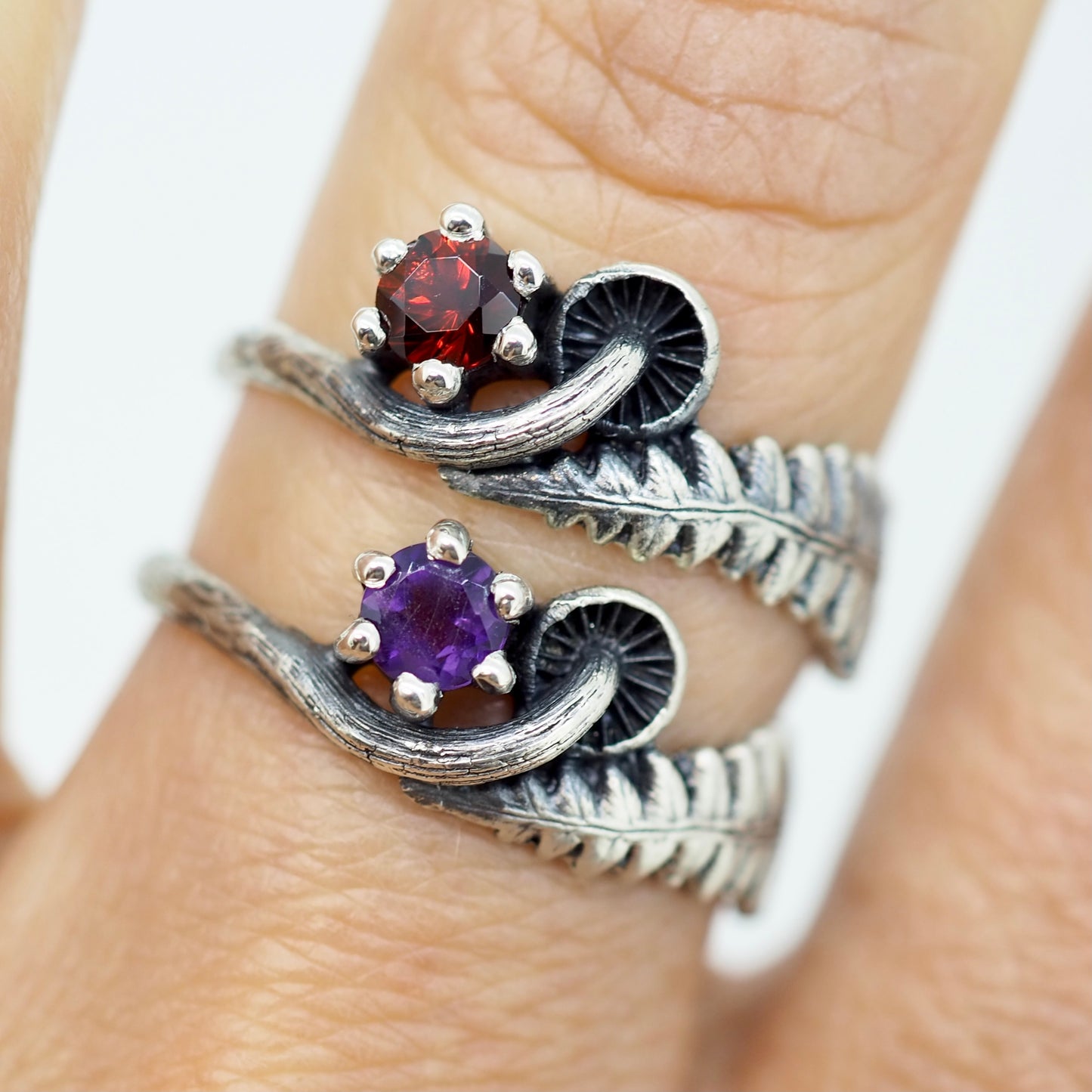 mushroom fern and gemstone ring