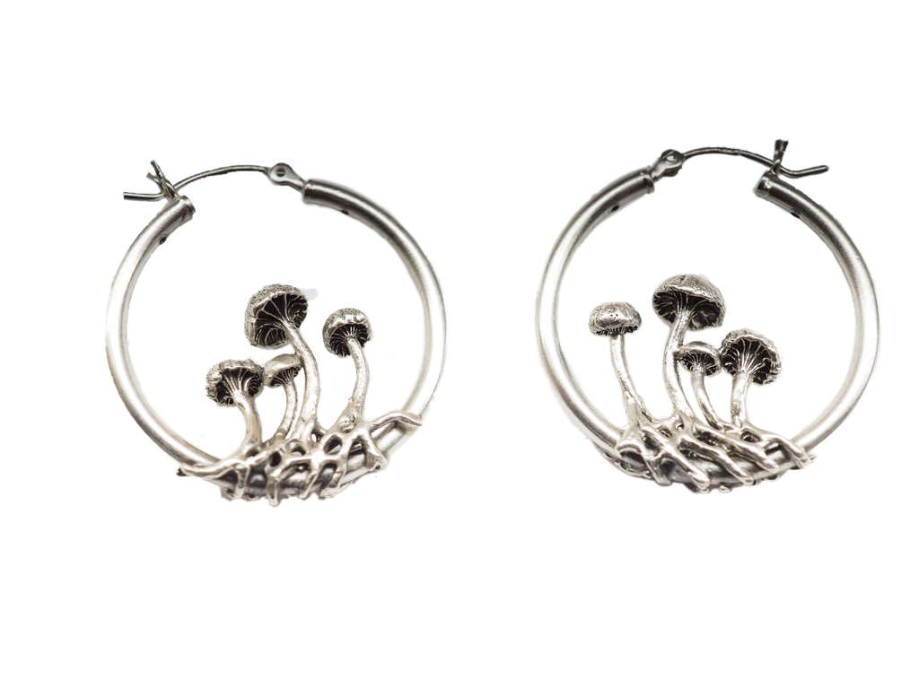 Small mushroom hoop earrings