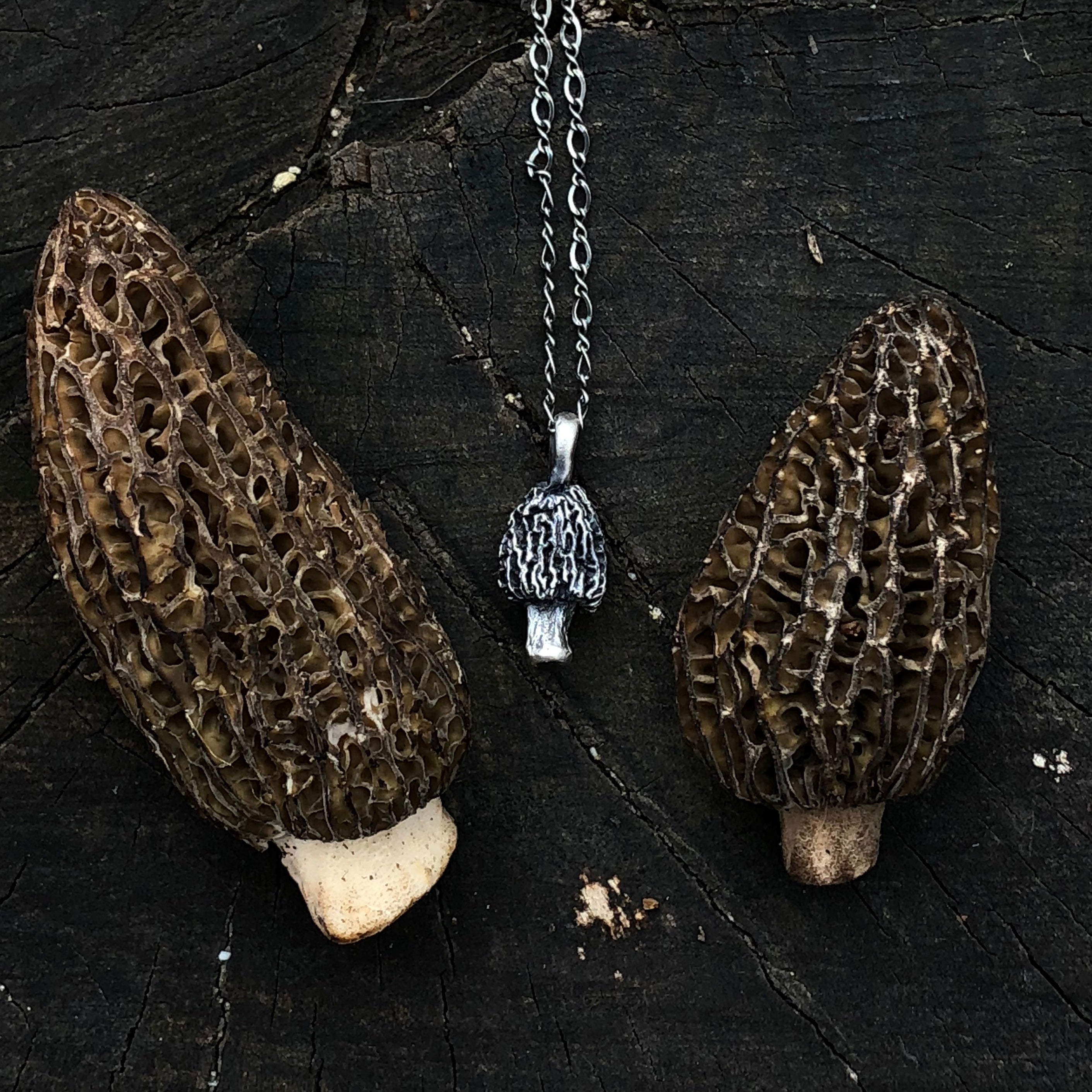 Morel mushroom necklace