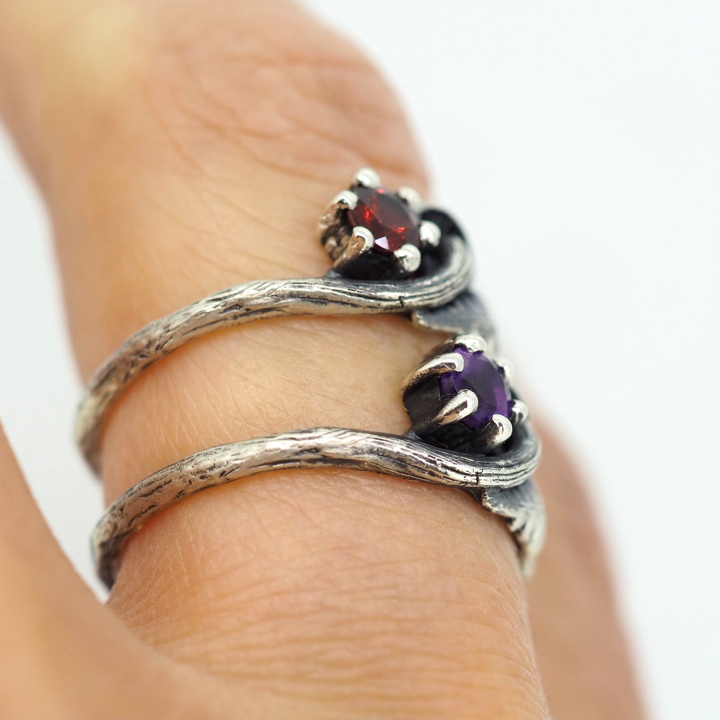 mushroom fern and gemstone ring